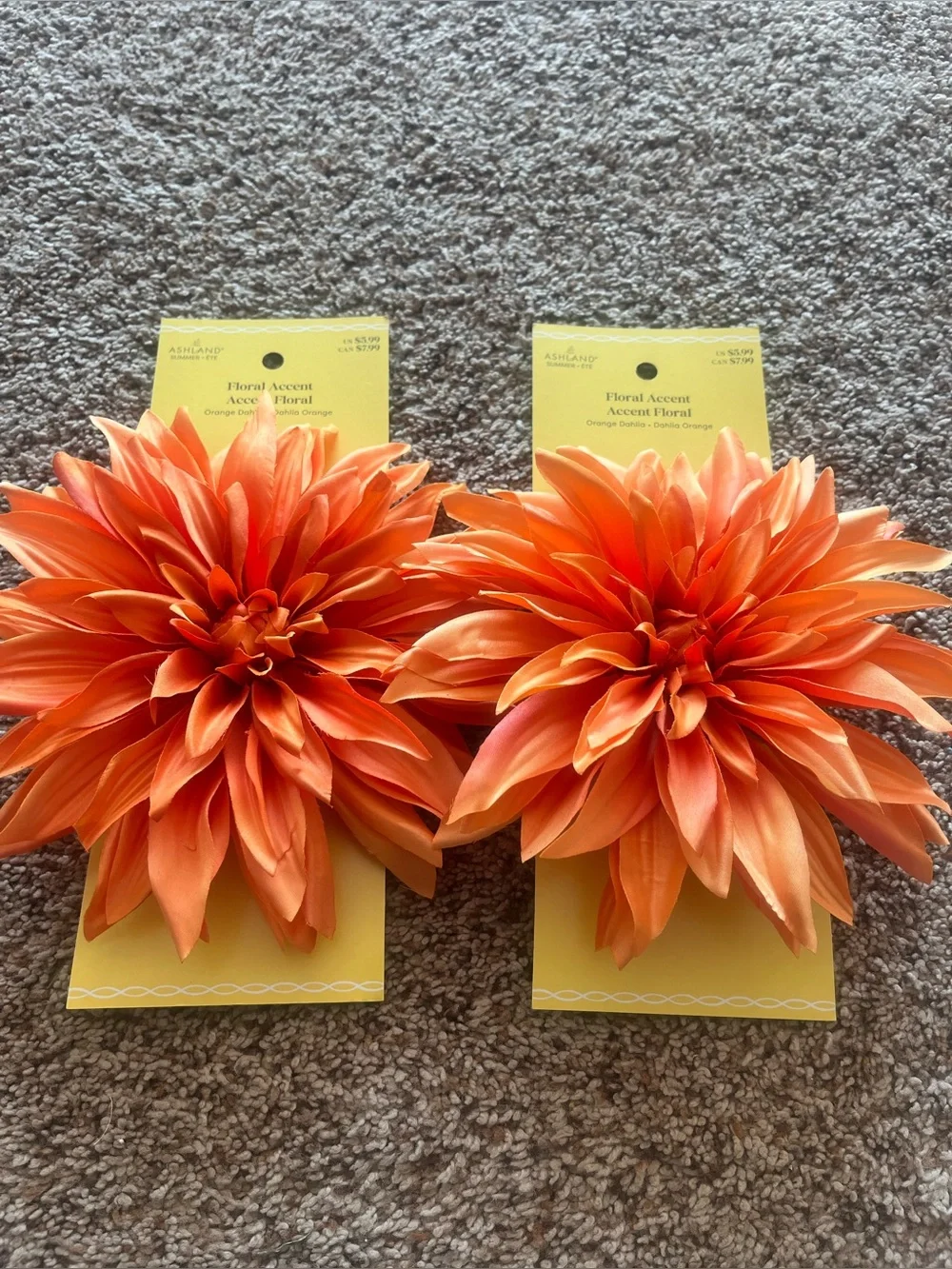 Ashland Orange Faux Dahlia Floral Accents - Pair